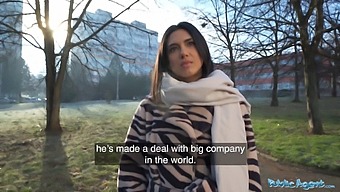 Brunette College Student Gets A Public Cumshot On Camera